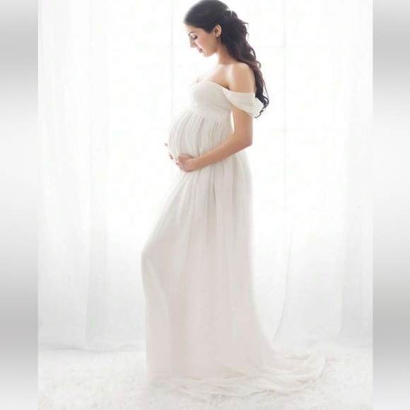 Maternity Off-Shoulder Floor-Length Dress - Picture 2 of 12